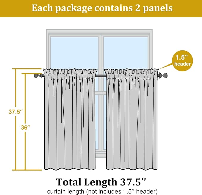 Short Sheer Curtains 36 Inches 2 Panels Set - Image 3