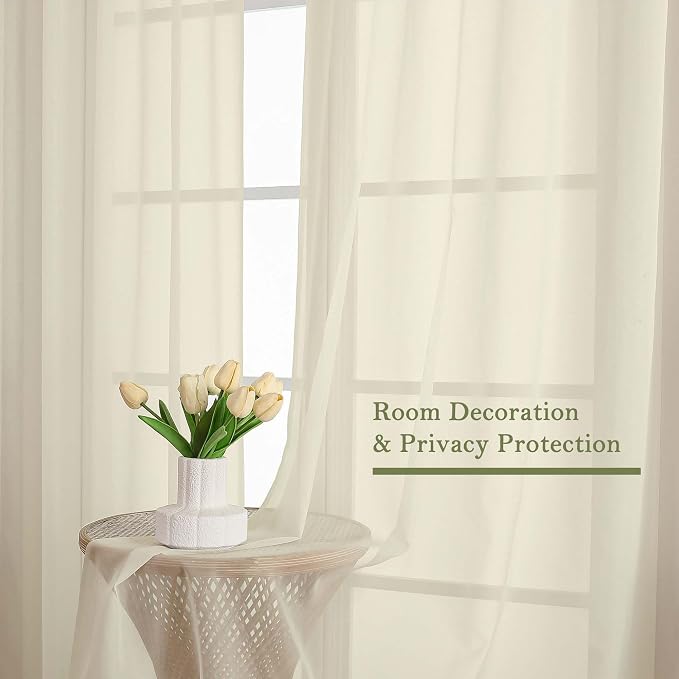 Cream Sheer Curtains 84 Inches Long 2 Pcs, Dual Rod Pocket Breathable Rustic - Image 4