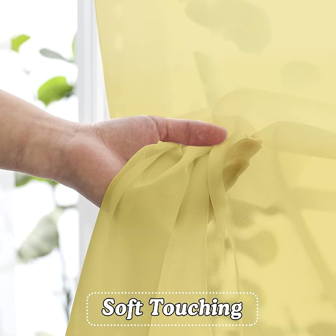 Mustard Yellow Half Window Sheer Curtains, Modern Top Dual Rod Pocket Light - Image 3