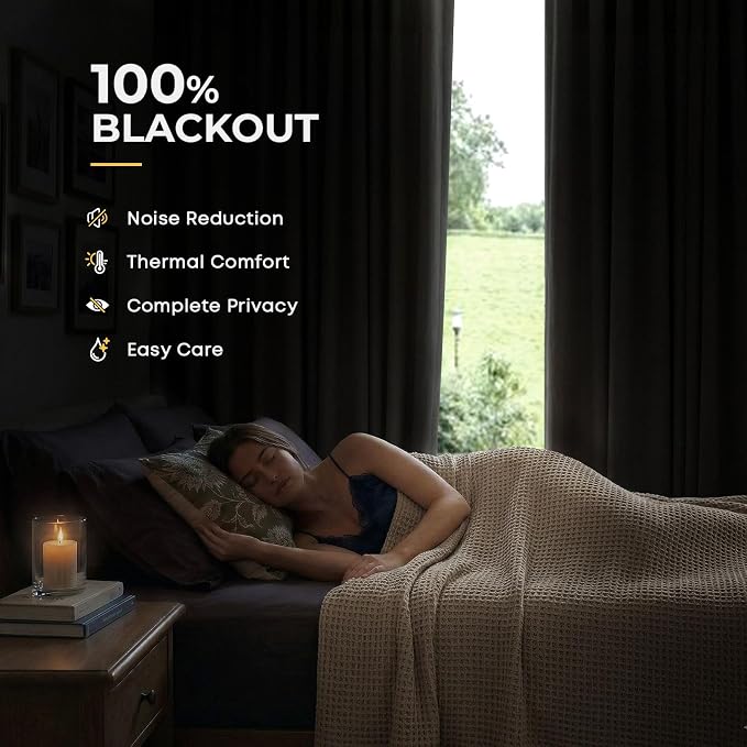 100% Blackout Curtains for Bedroom Oatmeal Linen Look Curtains 72 Inch Long | - Image 2
