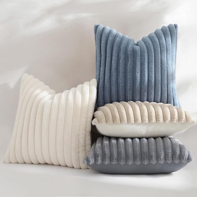 decorUhome Fall Faux Fur Throw Pillow Covers 12x20 Set of 2 Grey | Decorative - Image 5