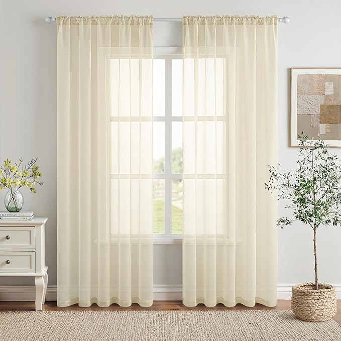 MIULEE Light Cream Sheer Curtains 54 X 84 Inches, 2 Panels | Solid Color by MIULEE