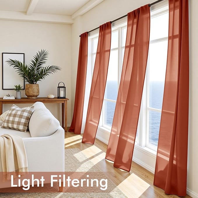 MIULEE 4 Panels Fall Burnt Orange Sheer Curtains 42 x 84 Inches | Light - Image 4