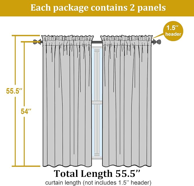 Aqua Sheer Curtains for Bedroom Living Room 54 Inch Length 2 Panels Set - Image 2