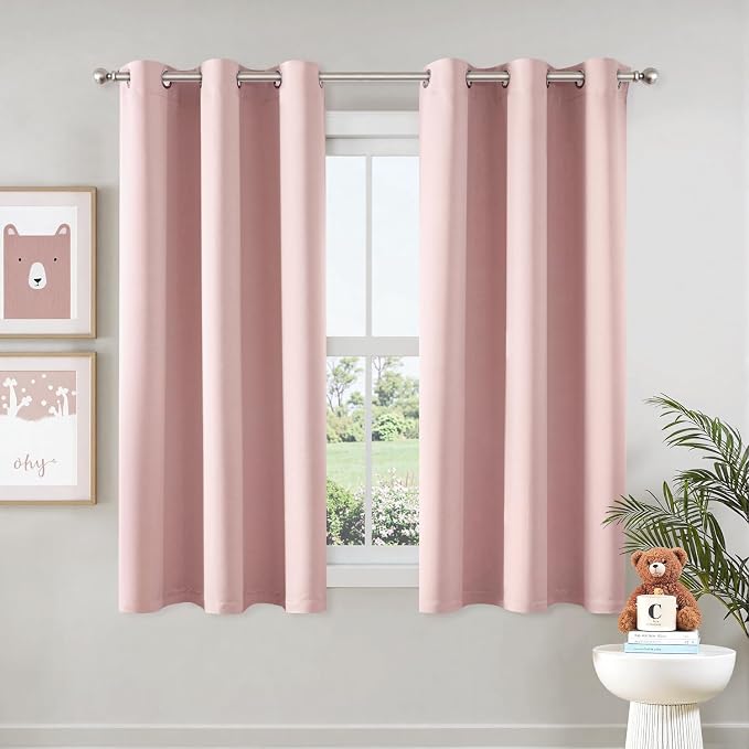 MIULEE Blackout Curtains for Bedroom 2 Panels 40 x 63 Inch Long Pink | Thermal by MIULEE