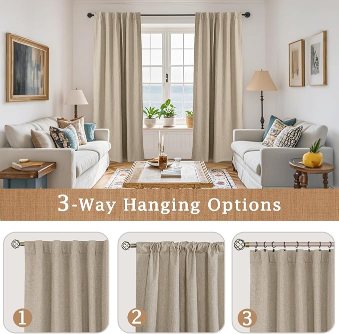 54 Inch Long Linen Full Blackout Window Curtains - Image 9