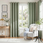 100% Blackout Linen Textured Curtains 84 Inch Long, Sage Green | 100% Blackout - Image 2