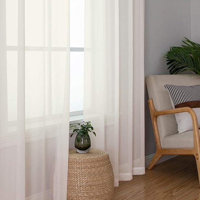 Ivory Sheer Curtains 78 Inches Long 2 Panels, Elegant Light Filtering Voile - Image 2