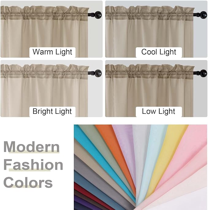Kitchen Curtains 24 Inch Length Tier 2 Pieces, Taupe Sheer Curtain Solid Soft - Image 5