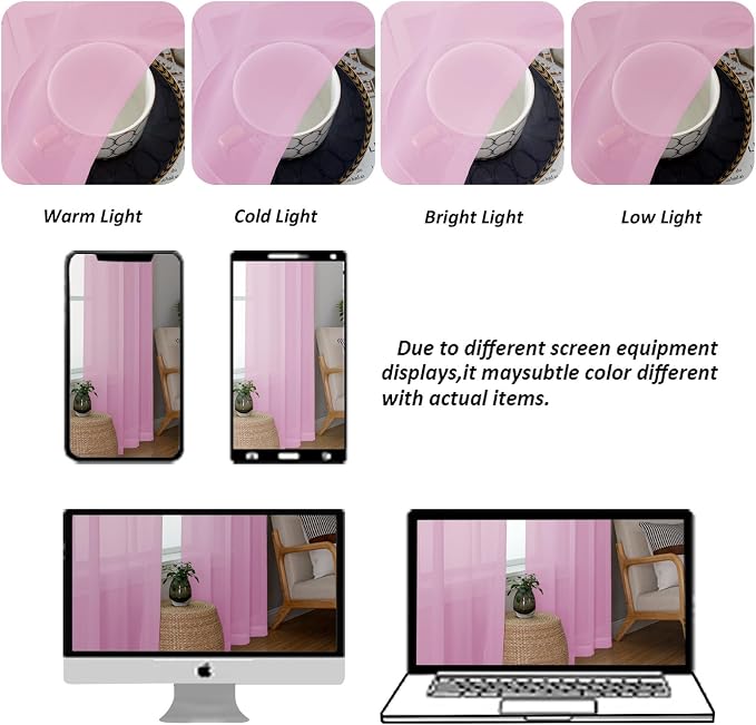 Chyhomenyc Pink Sheer Curtains 96 Inches Long 2 Panels, Light Filtering Pink - Image 4