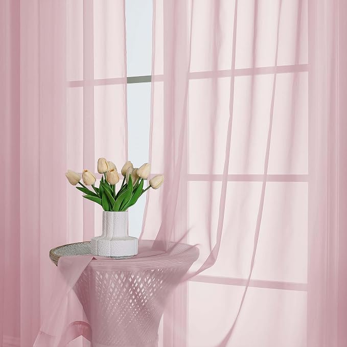 Chyhomenyc Blush Pink Sheer Curtains 90 Inches Long 2 Panels, Light Filtering - Image 2