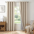 100% Blackout Linen Textured Curtains 63 Inch Long, Natural Flax | 100% by 100BlackoutShield