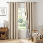 100% Blackout Linen Textured Curtains 63 Inch Long, Natural Flax | 100% by 100BlackoutShield