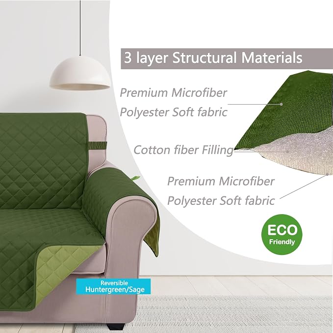U-NICE HOME Large Sofa Cover Reversible Couch Cover, Huntergreen/Sage | - Image 4