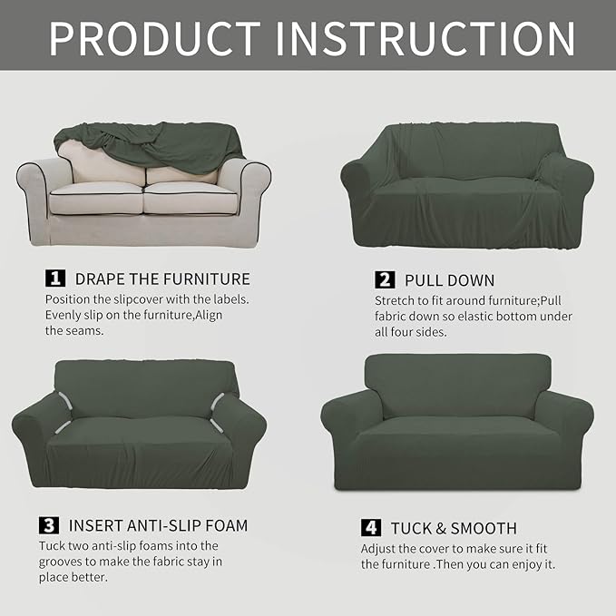 Easy-Going Stretch 4 Seater Oversized Sofa Couch Cover Olive Green | 1-Piece - Image 5