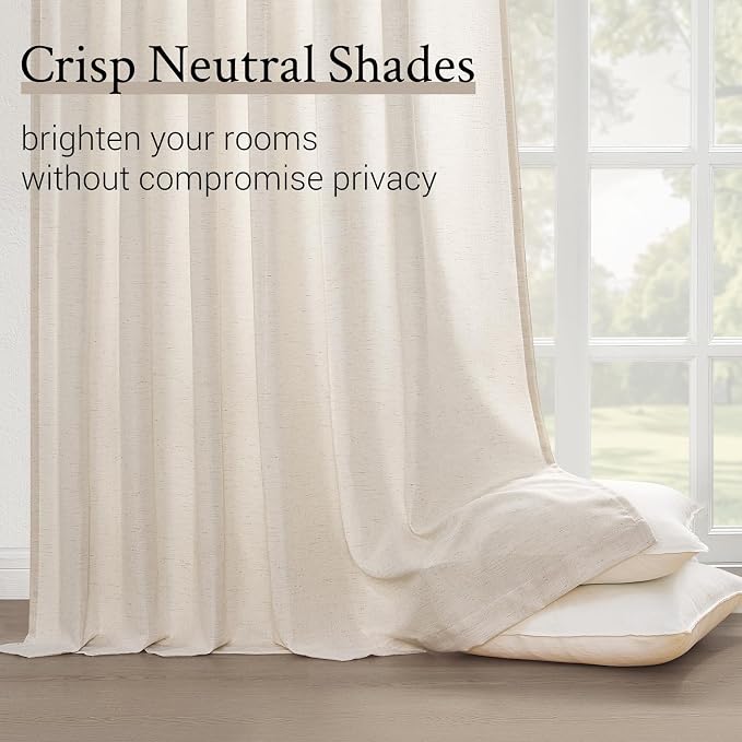 Topfinel 96 Inches Long Pinch Pleated Semi Sheer Curtains, Ivory Beige Linen - Image 5
