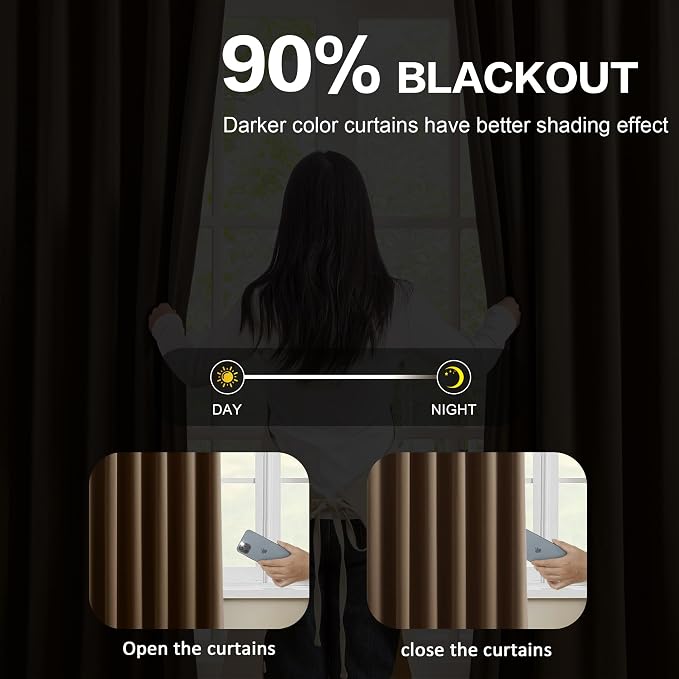Brown Blackout Curtains 126 Inches Long, Extra Long Pinch Pleats Living Room - Image 3