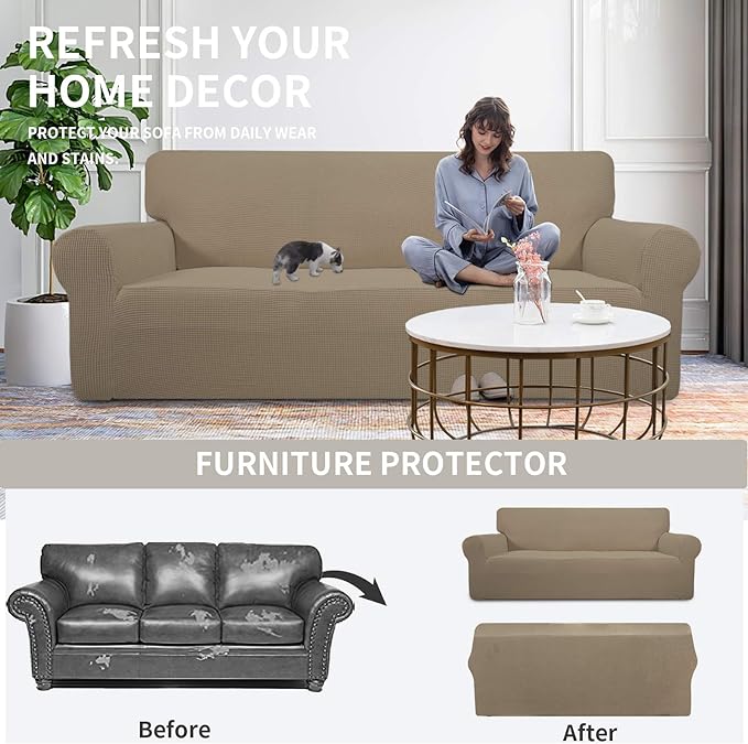 Easy-Going Stretch 4 Seater Oversized Sofa Couch Cover Natural | 1-Piece Extra - Image 4