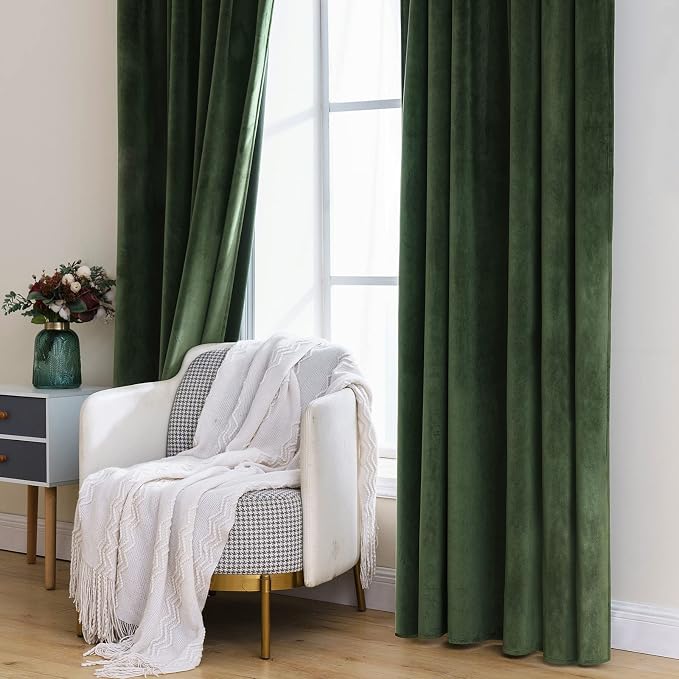 MIULEE Velvet Curtains 52x96 inches 2 Panels Olive Green Blackout Curtains | - Image 7