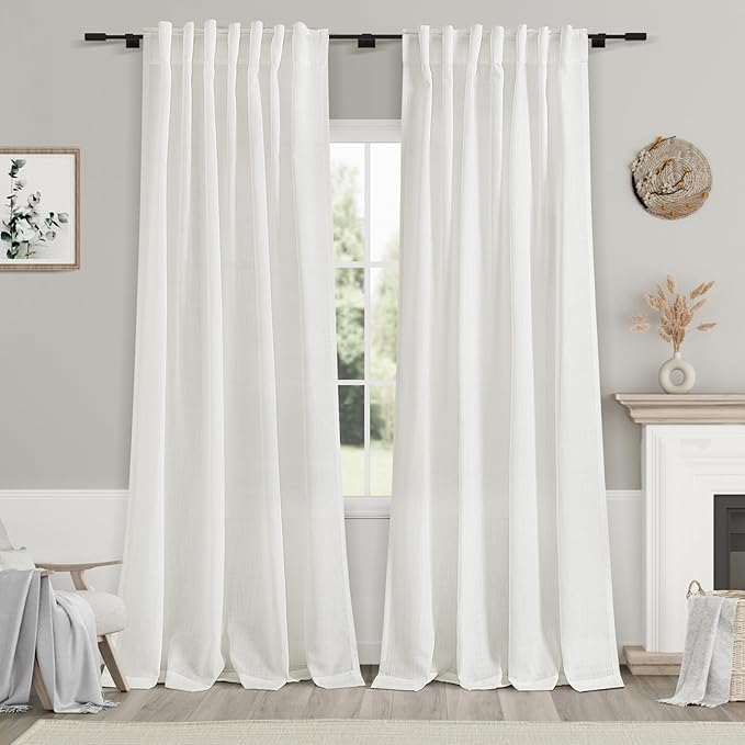 Linen Curtains 84 Inch Length 2 Panels Set, Ivory by Nanspring