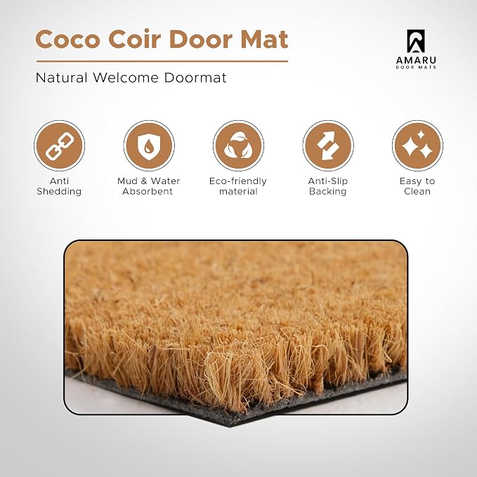 Coir Welcome Mat, Welcome Daisy, 17 x 29 in | 100% Natural Coir, Anti-Shedding - Image 4