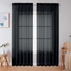 Simplebrand Black Sheer Curtains 84 Inches Long, Light Filtering Rod Pocket by Simplebrand