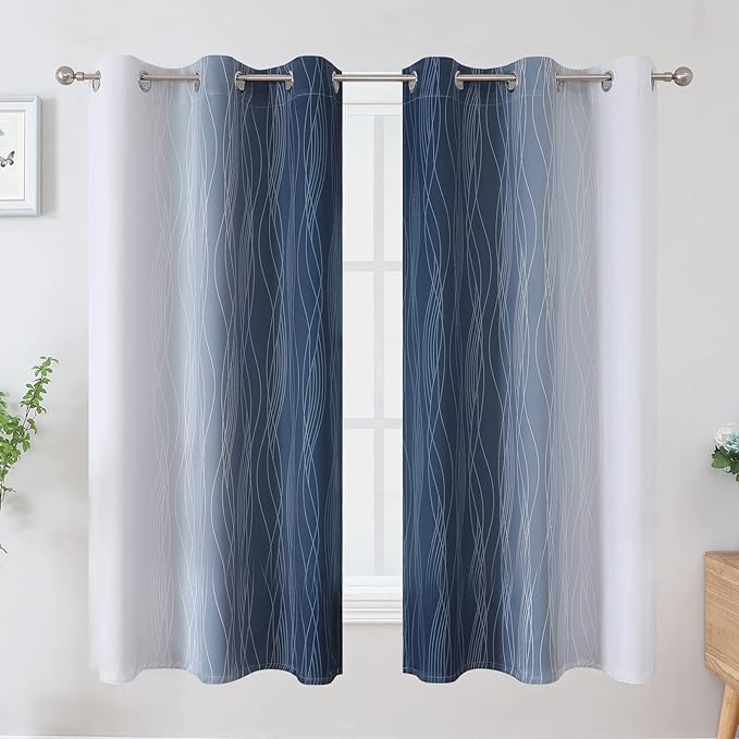 Navy Blue and Greyish White Blackout Curtains - Image 2