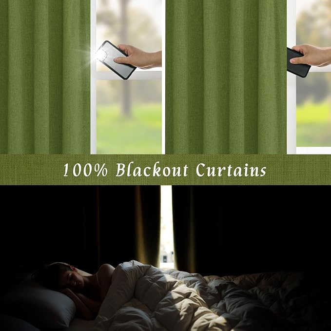 45 Inch Sage Green 100% Blackout Linen Curtains - Image 4