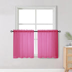 Short Hot Pink Sheer Curtains 30 Inch Length 2 Panels Set, Kitchen Curtains by OWENIE