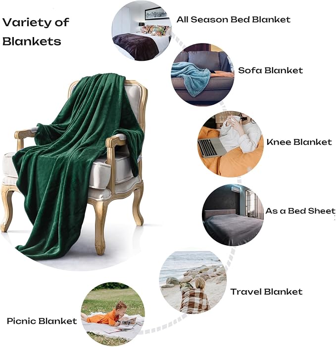 Forest Green Fleece Plush Throw Blanket 90"x90"for Couch Fuzzy Cozy Flannel | - Image 5