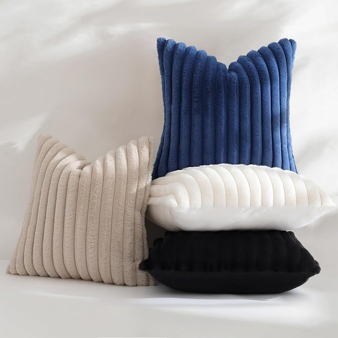 decorUhome Fall Faux Fur Throw Pillow Covers 16x16 Set of 2 Beige | Decorative - Image 5