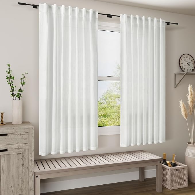 White Linen Curtains 80 Inch Length - Image 6