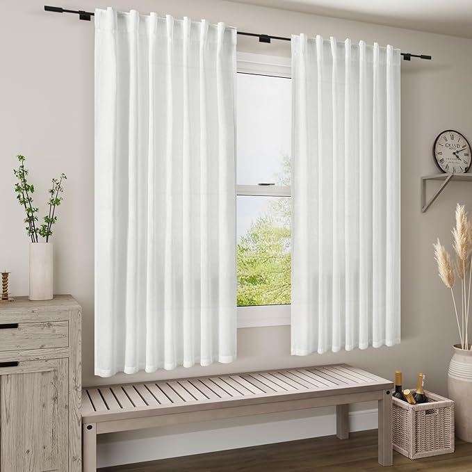 White Linen Curtains 67 Inch Length - Image 7