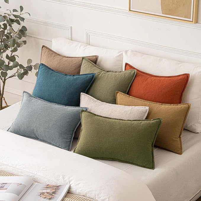 MIULEE Decorative Linen Lumbar Pillow Covers 12x20 Inch Natural Beige | Boho - Image 5