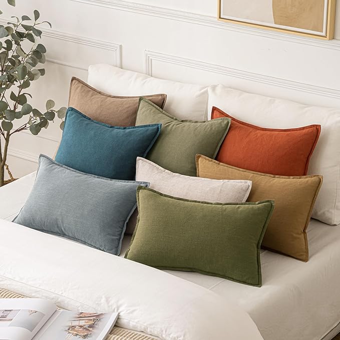 MIULEE Decorative Linen Euro Sham Pillow Covers 22x22 Inch Blue | Boho - Image 5