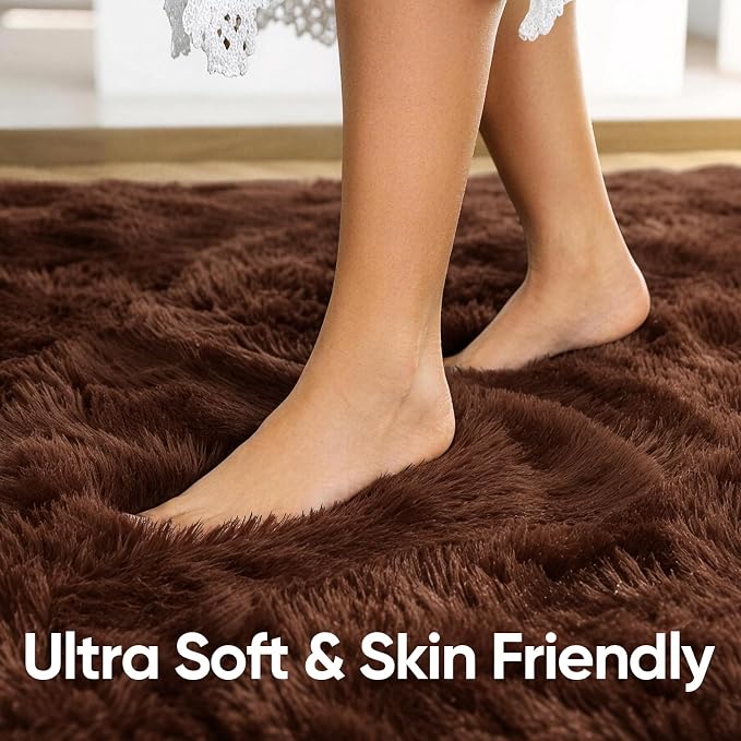 8x10 Extra Large Brown Fluffy Area Rug Non-Slip - Image 5