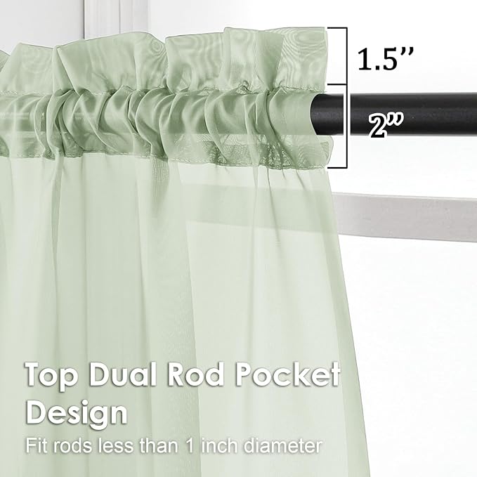 Light Green Sheer Curtains 54 Inches Long 2 Panels - Image 2