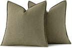 MIULEE Decorative Linen Euro Sham Pillow Covers 24x24 Light Olive Green | Boho - Image 6