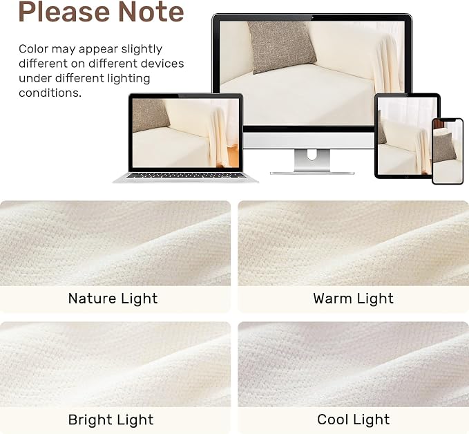 2 Pieces Sectional Couch Covers L Shaped Cover L Cream White | Thick Washable - Image 8