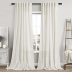Cream Linen Sheer Curtains 102 Inches 2 Panels Set Back Tab Rod Pocket Extra by Nanspring