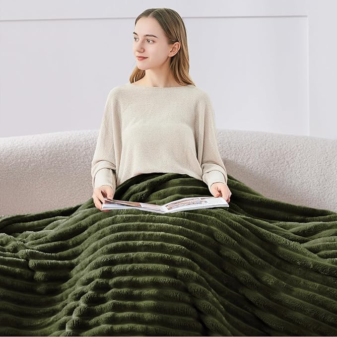 BEDELITE Striped Fleece Throw Blanket, Olive Green, Soft Cozy, Lightweight Warm - Image 6