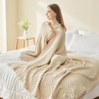 EMME Cotton Blanket King Size for Bed Soft Muslin Blankets 108"x90" Beige - Image 3