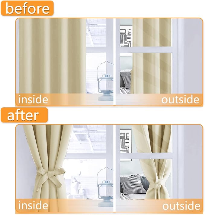 Blackout Curtains for Bedroom, Light Beige, 52 x 84 Inch, 2 Panels | Thermal - Image 4