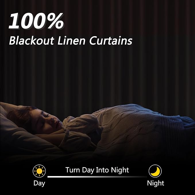 100% Blackout Linen Curtains 80 Inch Length 2 Panels Set - Image 2