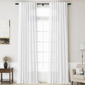 White Linen Curtains 140 Inches Long 2 Panels Set by Nanspring