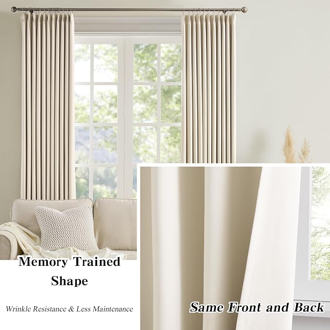 Cream Beige Curtains 84 Inch Length 2 Panels Set Noise Cancelling Neutral - Image 6