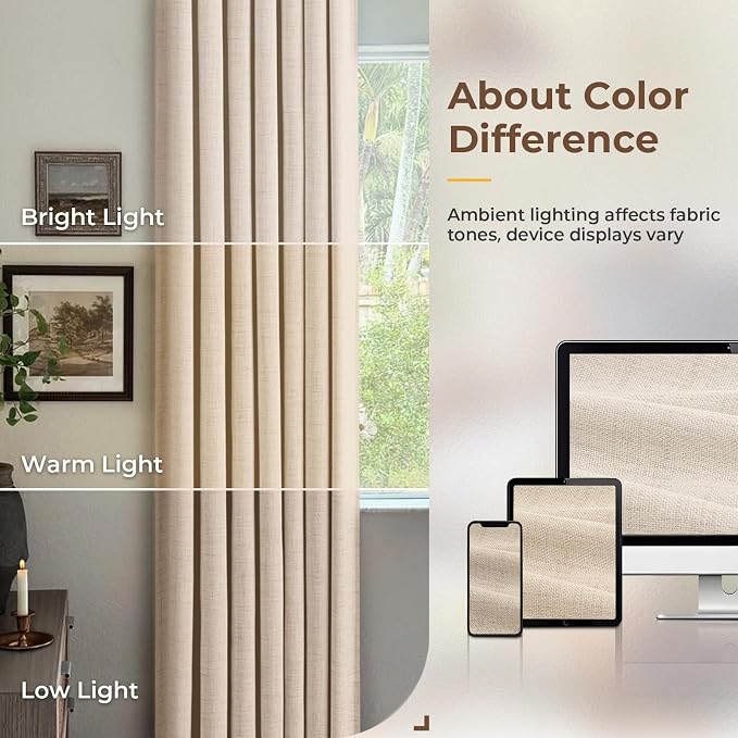 INOVADAY Linen Textured 100% Blackout Sliding Door Curtains 102x108 Oatmeal | 1 - Image 9