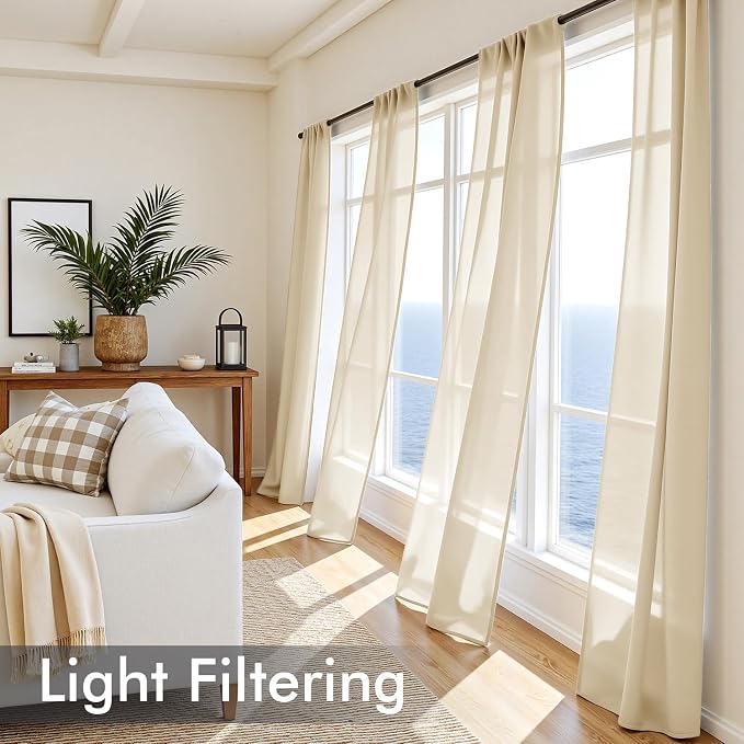 MIULEE Cream Sheer Curtains 96 Inches Long 4 Panels 42 x 96 Inches | Light - Image 4