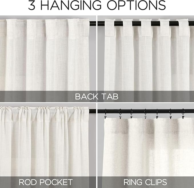 Beige White Linen Curtains 84 Inches Long - Image 2
