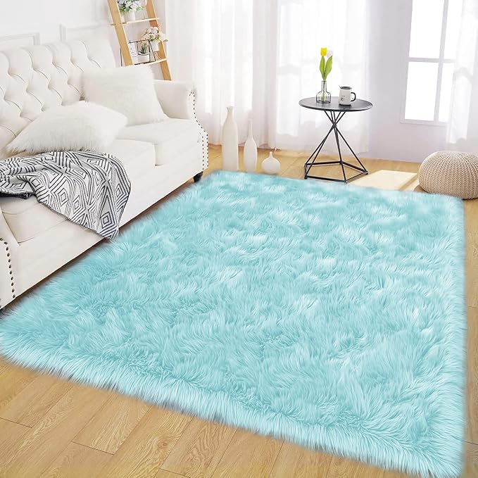 Latepis 5x7 Area Fluffy Faux Fur Rug Shag Sheepskin Light Blue Rugs by Latepis